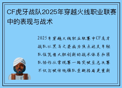 CF虎牙战队2025年穿越火线职业联赛中的表现与战术